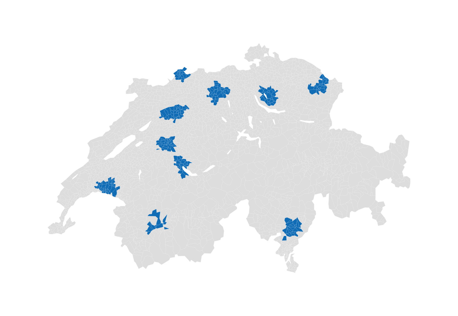 Selecting distribution areas in the vicinity of various subsidiaries in regional centres across Switzerland.